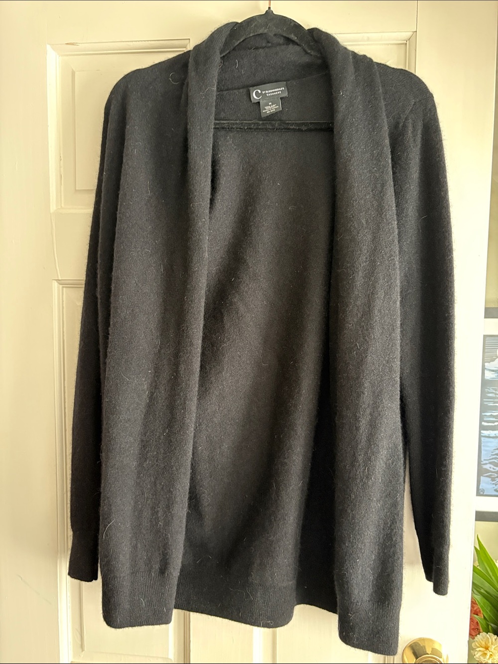 Bloomingdale's Black Open-Front Shawl Collar Cardigan